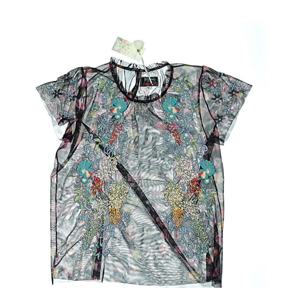 NWT Johnny Was Multicolor Embroidered Sheer Tee
Retails $210